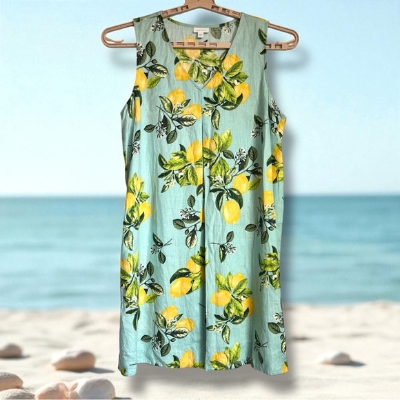 J.Jill Love Linen Shift Dress Sz XL Lemon Print V Neck Beach Resort Vacation EUC - Picture 5 of 16